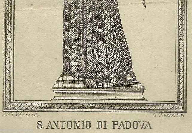 Stampa Litografica Sant'Antonio Di Padova, Francesco Apicella, Napoli, XIX Secolo