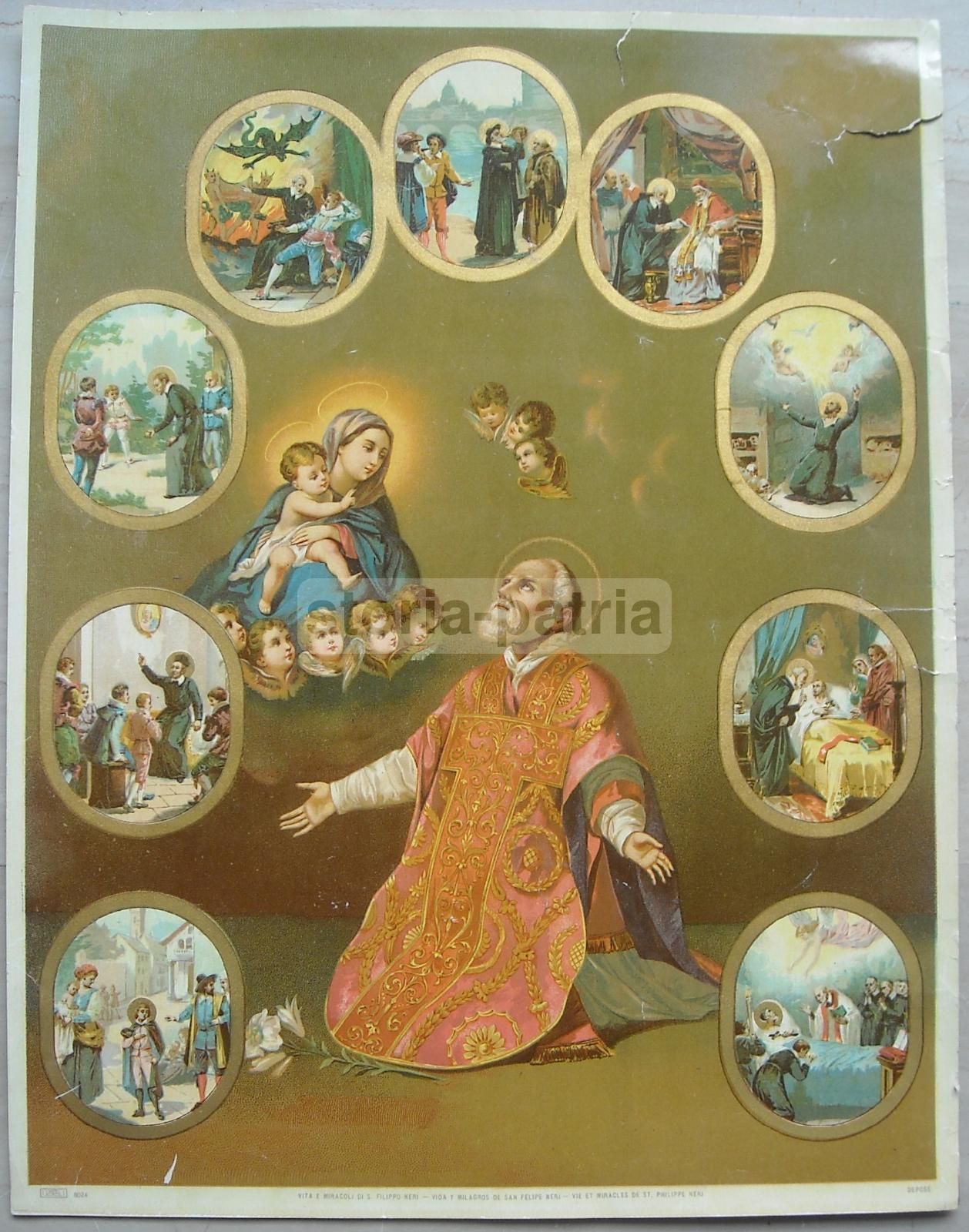 Stampa Devozionale Di San Filippo Neri, Cromolitografia Della Fine Del XIX Secolo