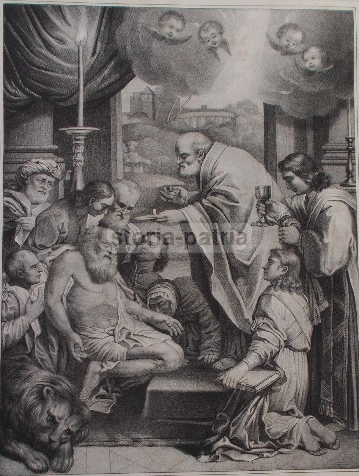 Antica Stampa Litografica San Geronimo Dottore Della Chiesa 1800