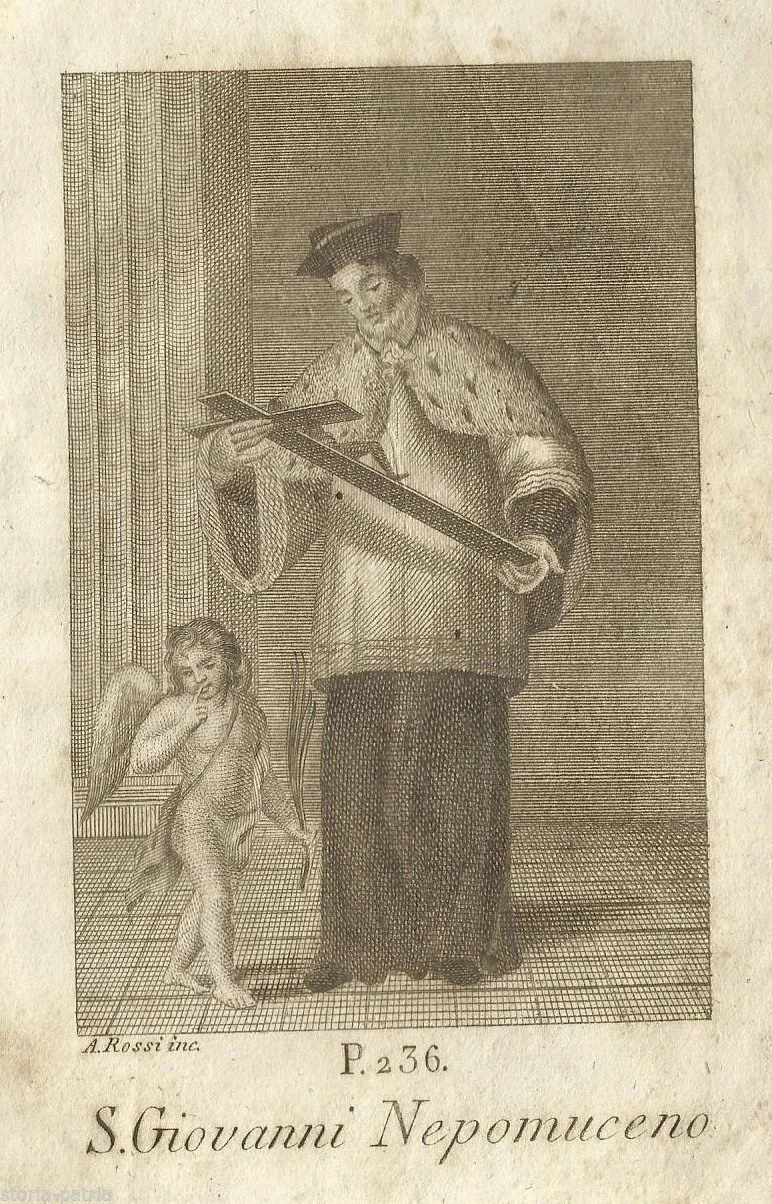 Devotional Print of Saint John of Nepomuk, Engraving by A. Rossi