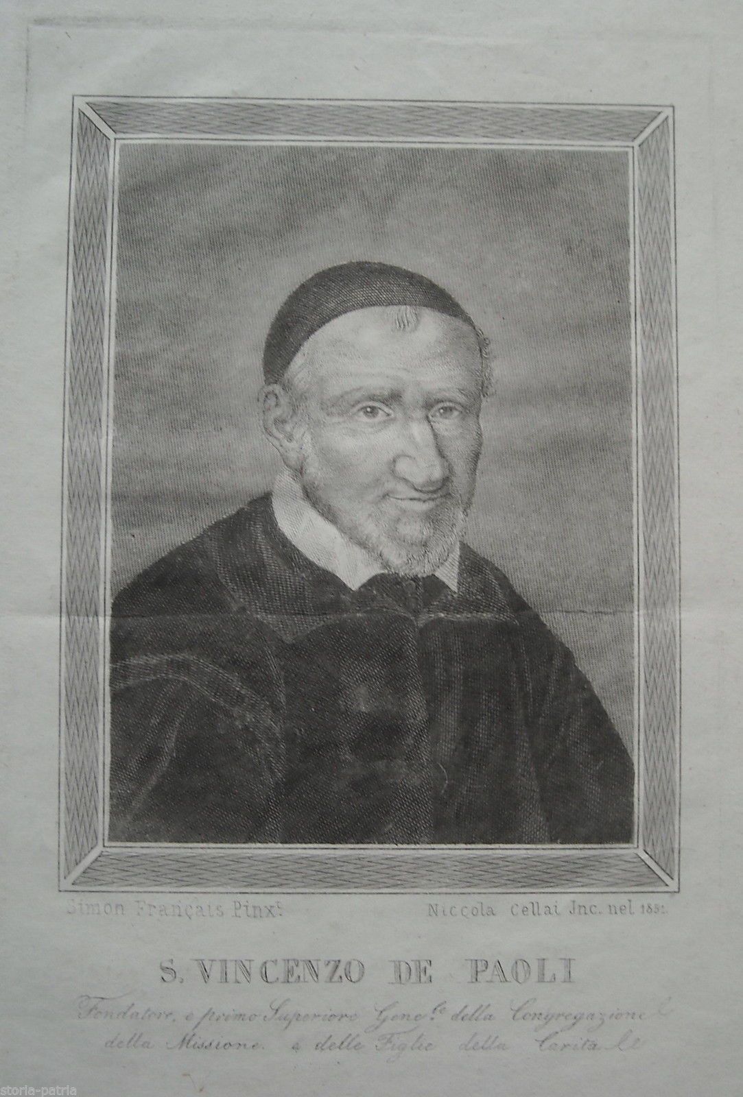 Stampa Devozionale San Vincenzo De Paoli, Nicola Cellai, 1851