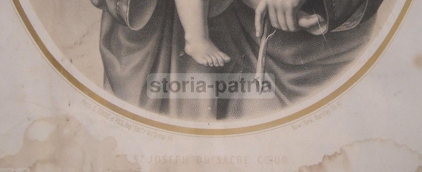 San Giuseppe Con Bambino Gesù, Stampa Litografica Antica Turgis