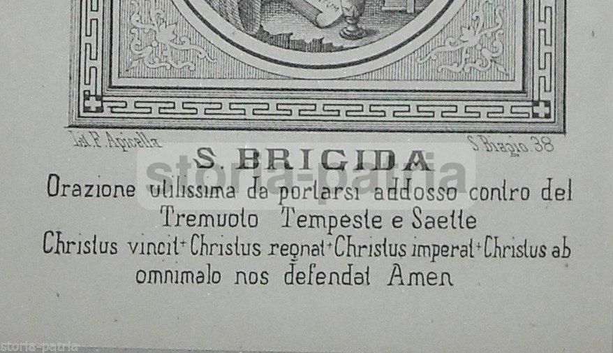 Stampa Devozionale Santa Brigida, Litografia Apicella Napoli, Fine '800