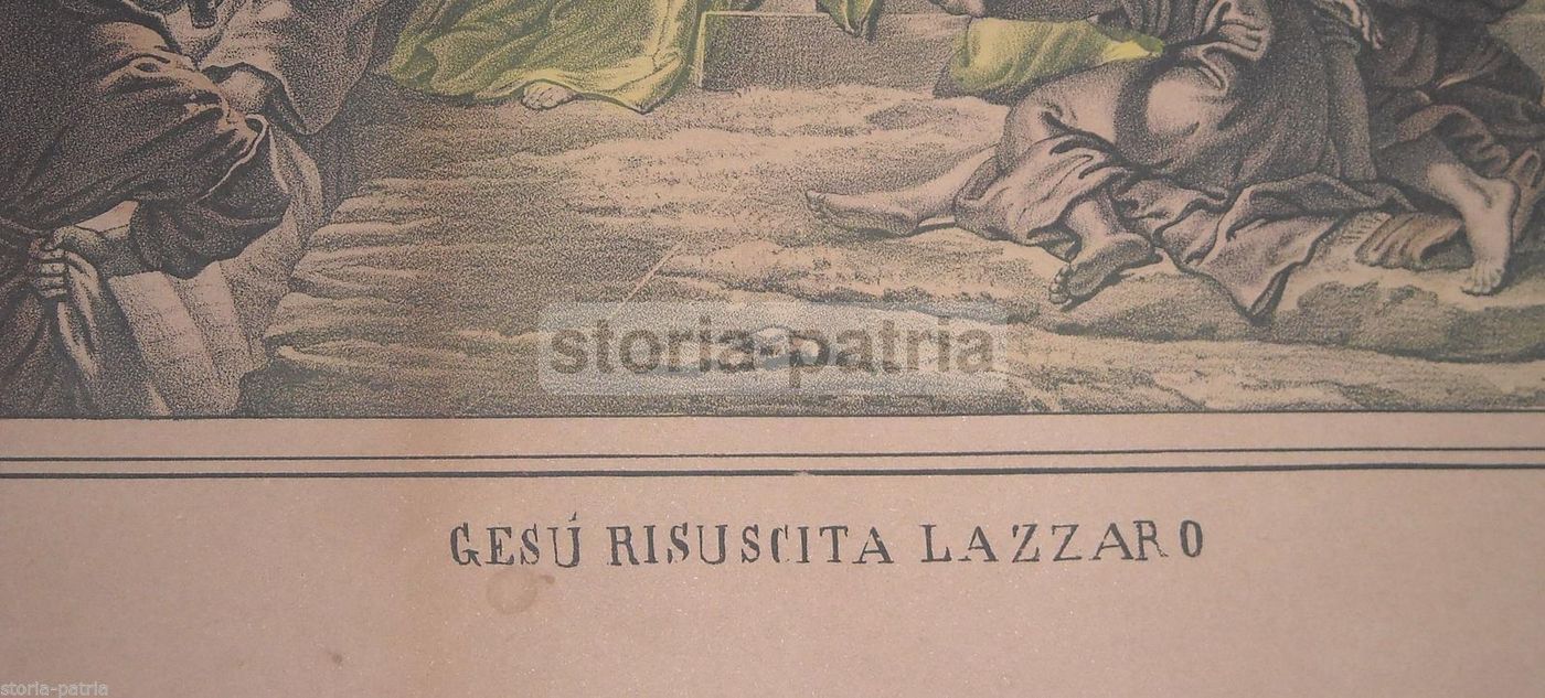 Stampa Popolare Napoletana: Gesù Risuscita Lazzaro. Altavilla, XIX Secolo