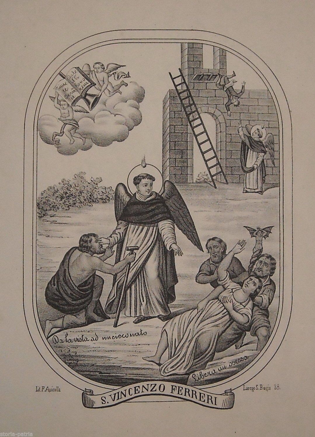 S. Vincenzo Ferreri. Stampa Litografica Di Apicella, Napoli (XIX Secolo)