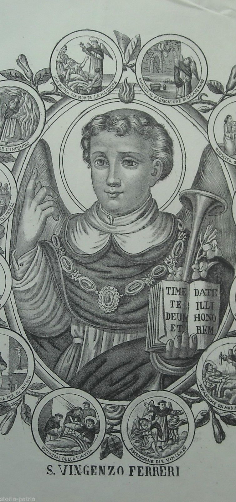 Antica Stampa Popolare Napoletana: San Vincenzo Ferreri, Litografia, XIX Secolo