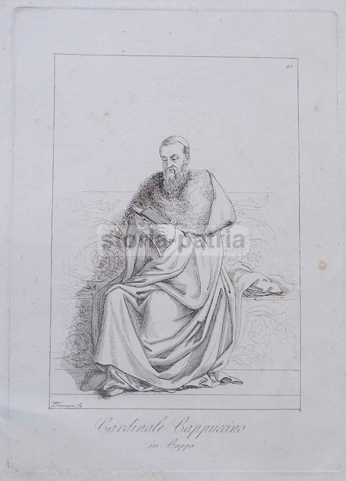 Antica Stampa Popolare: Cardinale Cappuccino, Incisore Ferrari, XIX Secolo