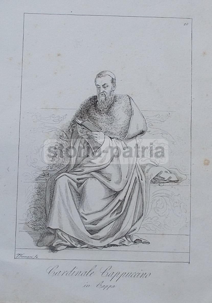 Antica Stampa Popolare: Cardinale Cappuccino, Incisore Ferrari, XIX Secolo