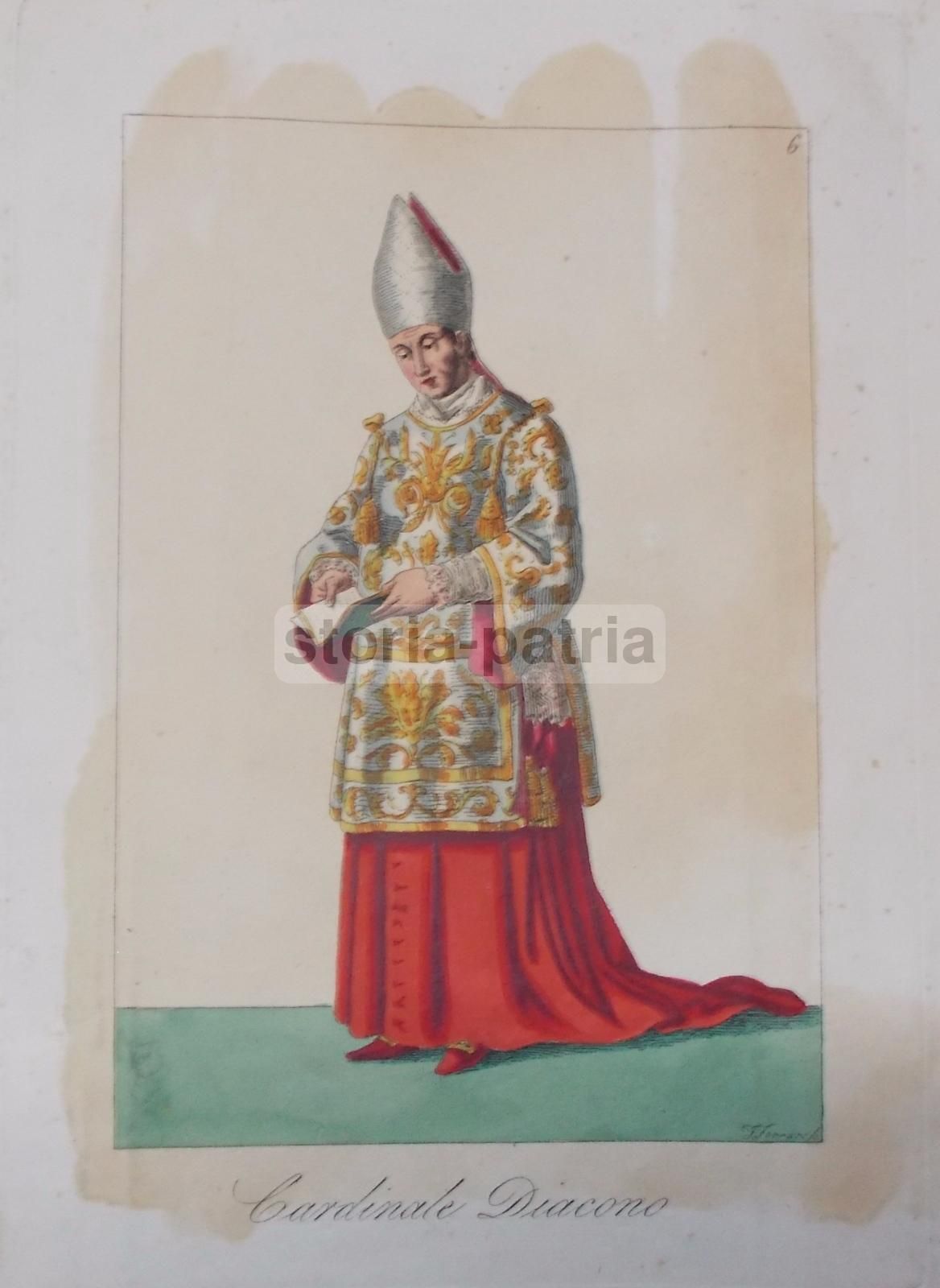 Antica Incisione Cardinale Diacono Ferrari Prima Metà Ottocento Acquaforte Colorata