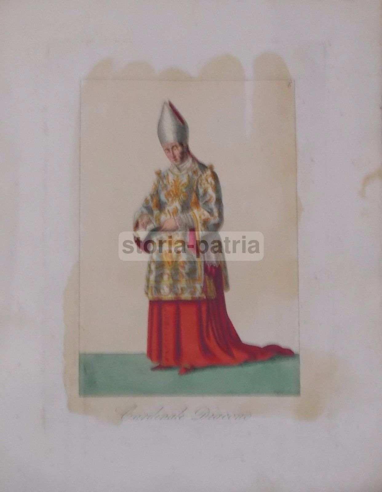 Antica Incisione Cardinale Diacono Ferrari Prima Metà Ottocento Acquaforte Colorata