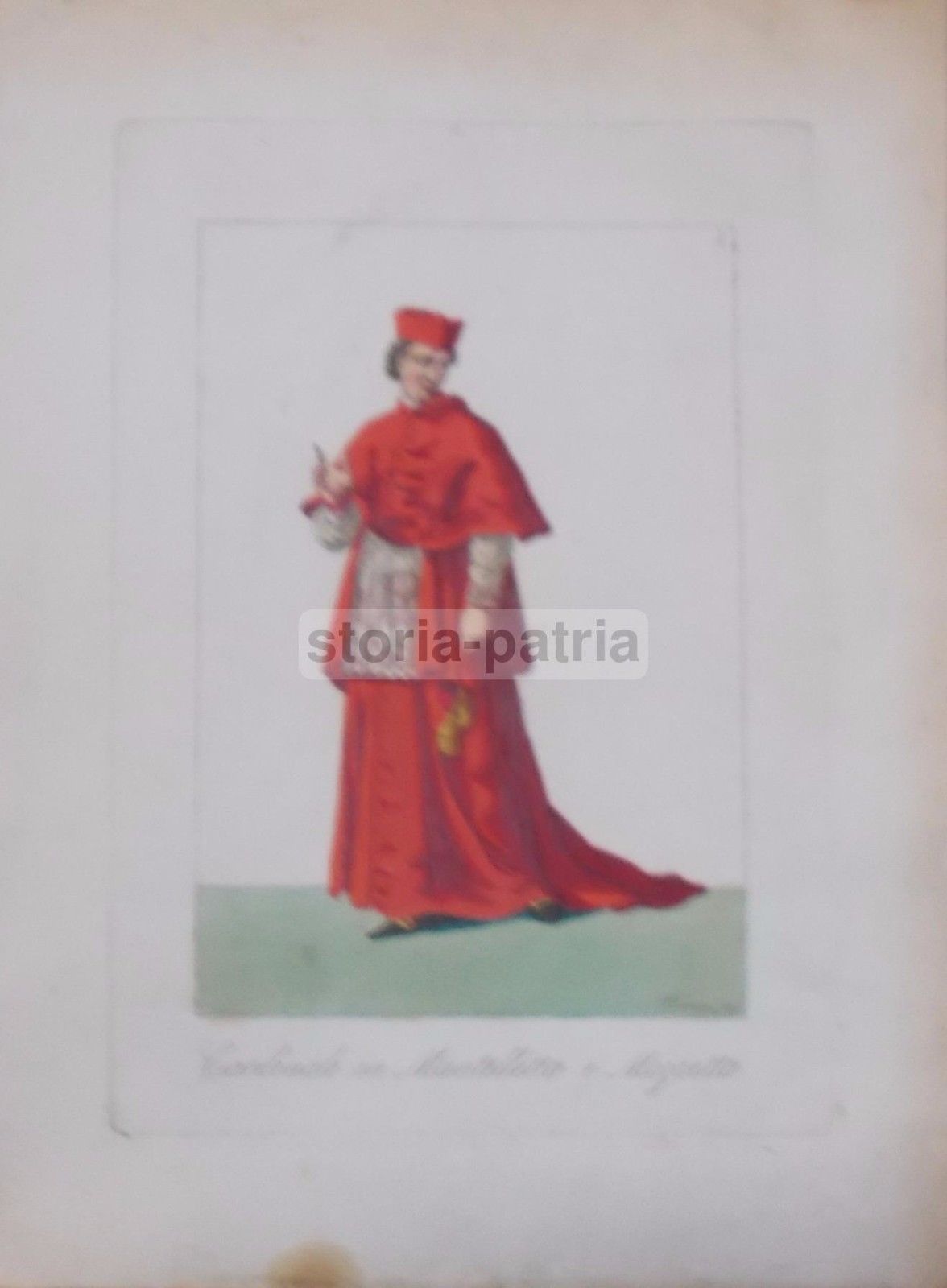 Antica Incisione Del Cardinale Ferrari, Prima Metà Dell'Ottocento, Acquaforte Colorata A Mano