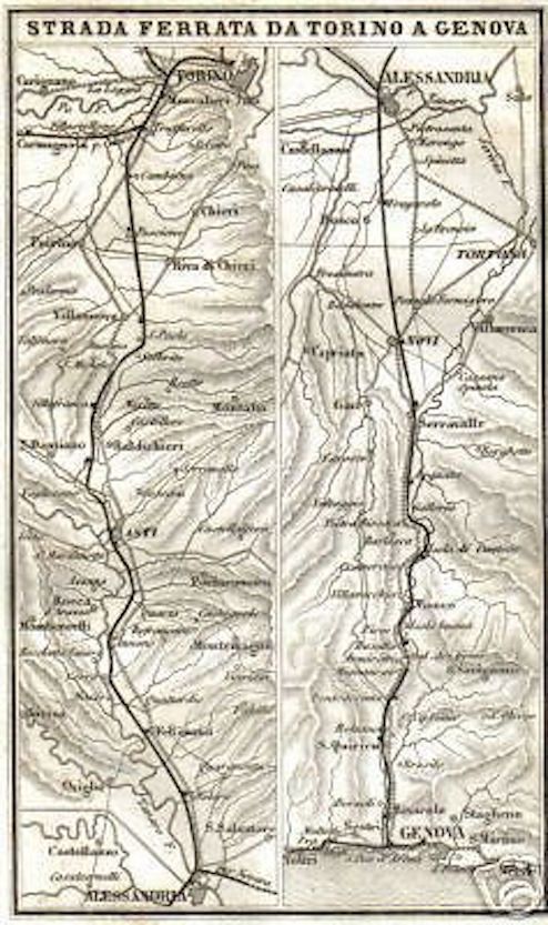 Mappa Antica Ferrovia Torino Genova, Metà '800