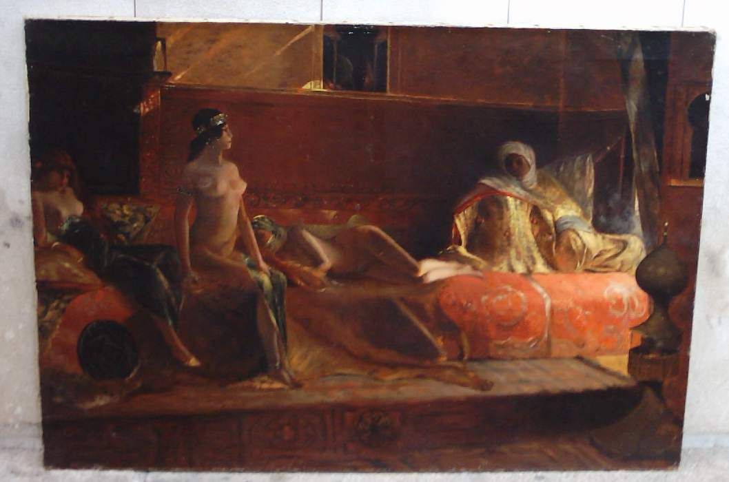 Dipinto Orientalista "Les Cherifas"   Harem, 1916, Olio Su Tela, 81x116 Cm