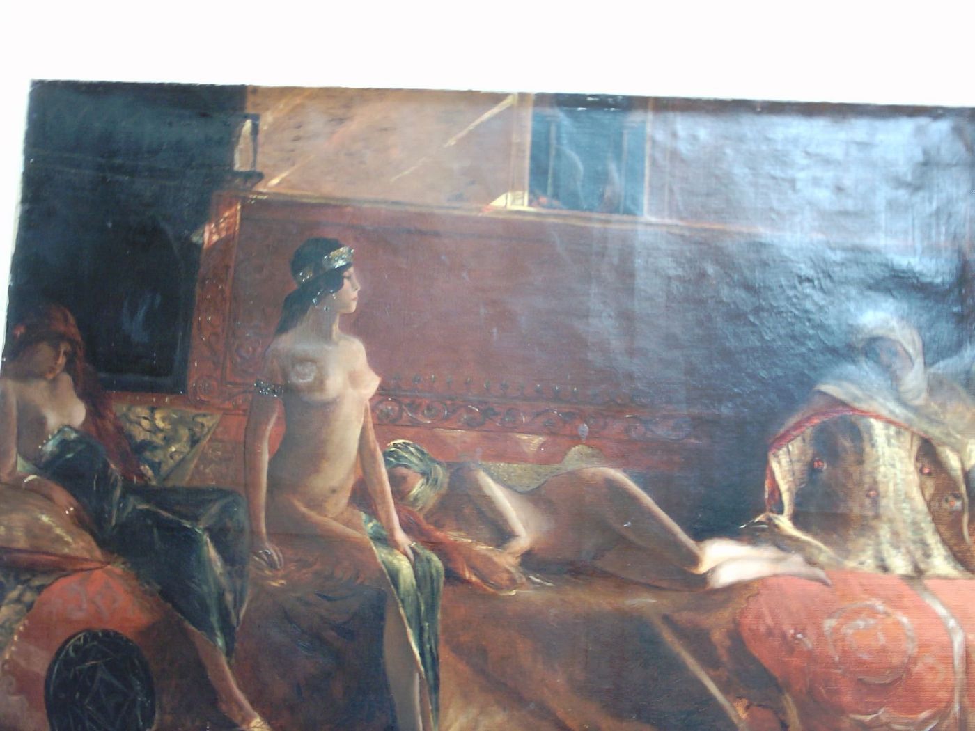 Dipinto Orientalista "Les Cherifas" Harem, 1916, Olio Su Tela, 81x116 Cm
