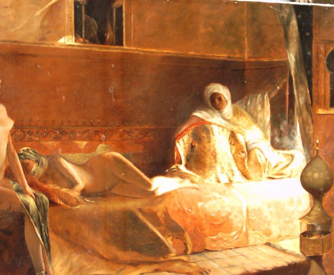 Dipinto Orientalista "Les Cherifas"   Harem, 1916, Olio Su Tela, 81x116 Cm