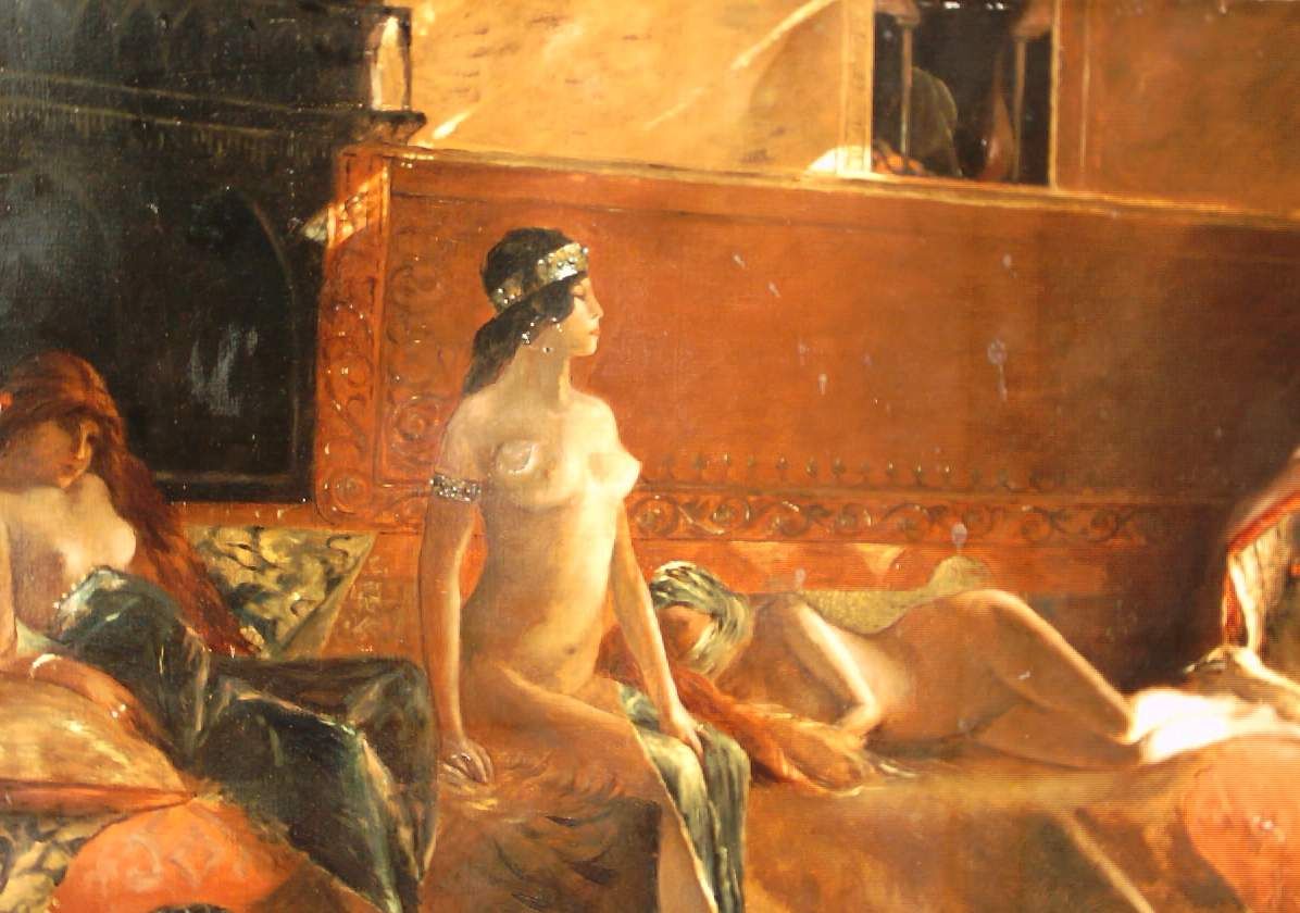 Dipinto Orientalista "Les Cherifas"   Harem, 1916, Olio Su Tela, 81x116 Cm