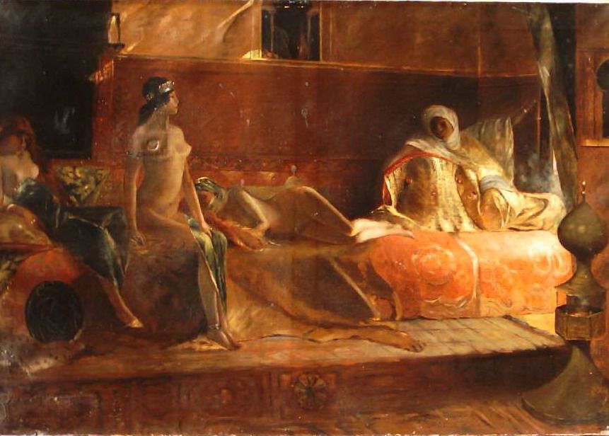 Dipinto Orientalista "Les Cherifas"   Harem, 1916, Olio Su Tela, 81x116 Cm
