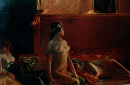 Dipinto Orientalista "Les Cherifas"   Harem, 1916, Olio Su Tela, 81x116 Cm