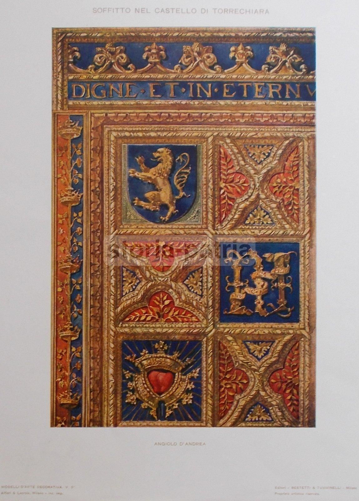 Stampa Antica Soffitto Castello Di Torrechiara, Angiolo d'Andrea, 1920