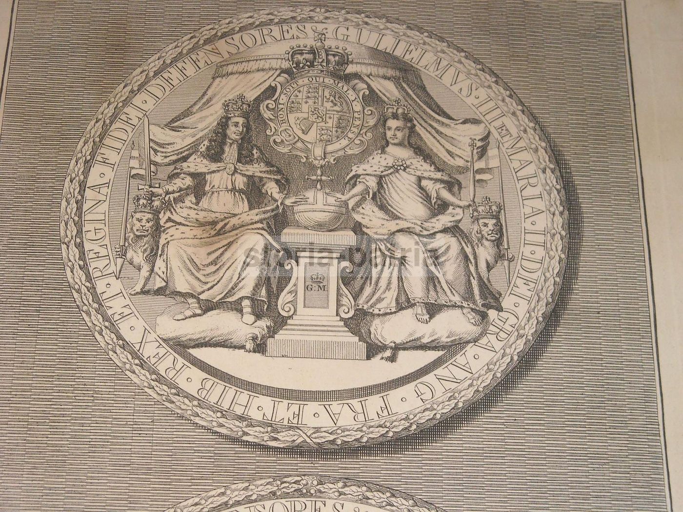 Incisione Antica Grande Sigillo William III E Regina Mary 1700