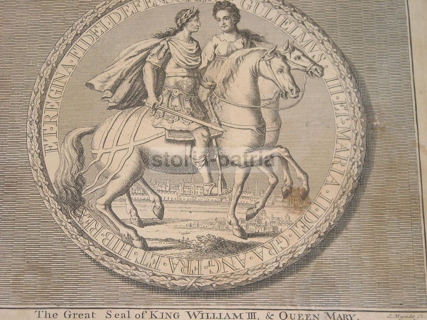 Incisione Antica Grande Sigillo William III E Regina Mary 1700