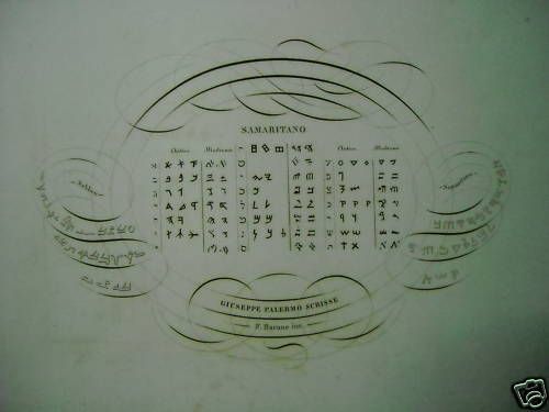 Incisione Antica Alfabeto Samaritano Sabbeo, Palermo E Barone, 1850 Circa