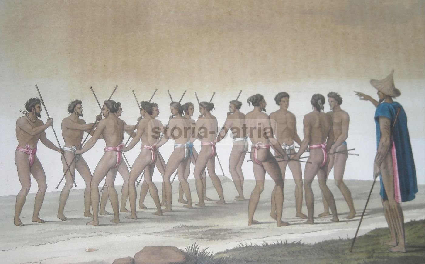 Incisione Antica: Isole Caroline, Micronesia. Danza Folklorica, Raineri
