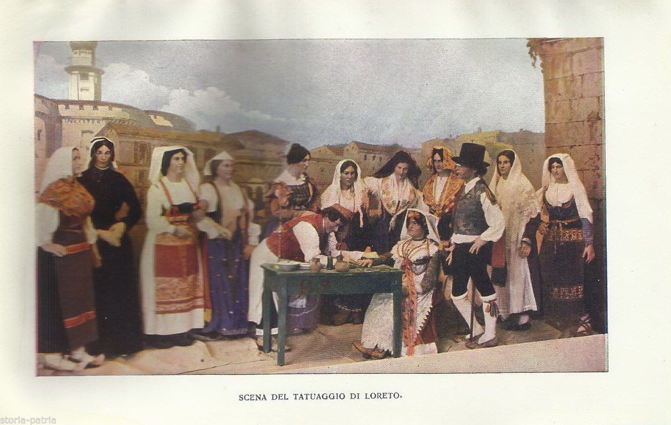 Stampa Antica Tatuaggio Loreto Costumi Popolari Folklore Marche
