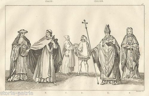 Stampa Antica Costumi Religiosi Italiani Incisione Rouargue 1800