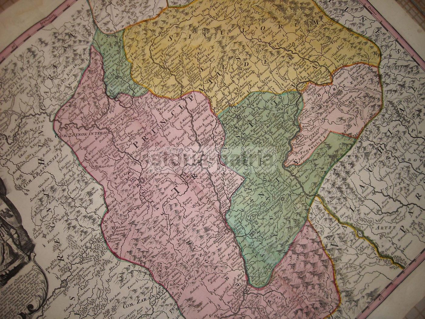 Mappa Antica Della Transilvania Di I.B. Homann, Acquaforte Colorata A Mano, XVIII Secolo