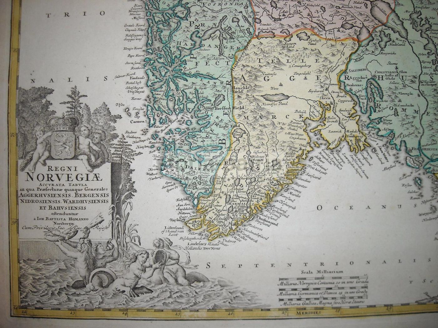 Mappa Antica Della Norvegia Di I. B. Homann, XVIII Secolo