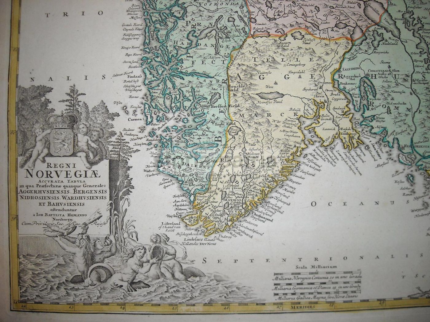 Mappa Antica Della Norvegia Di I. B. Homann, XVIII Secolo
