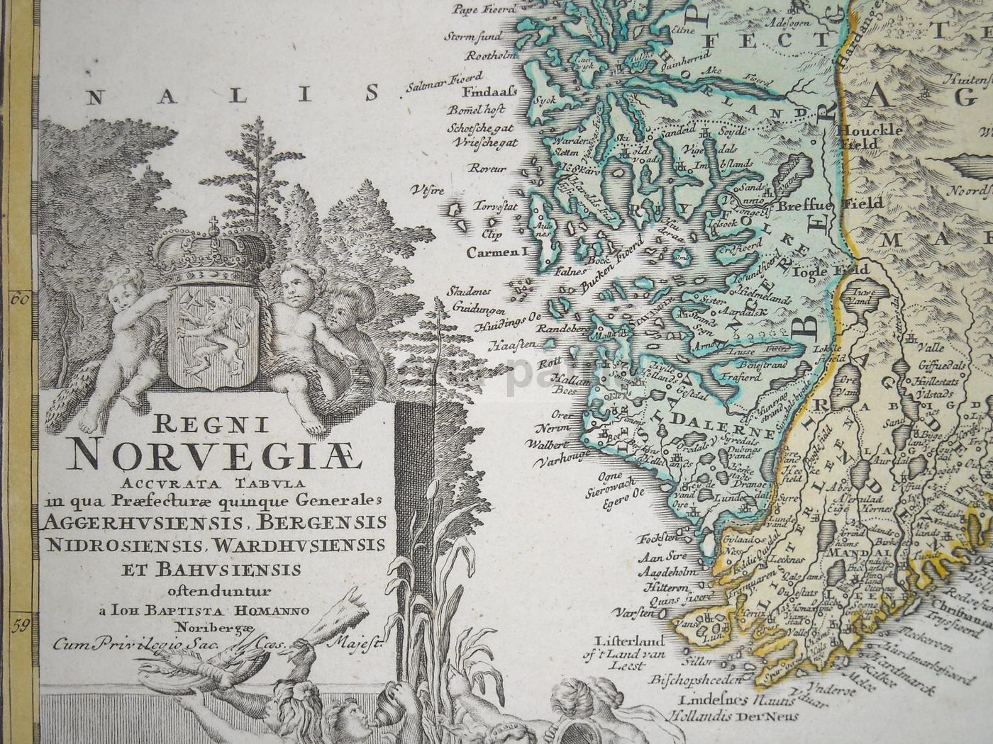 Mappa Antica Della Norvegia Di I. B. Homann, XVIII Secolo