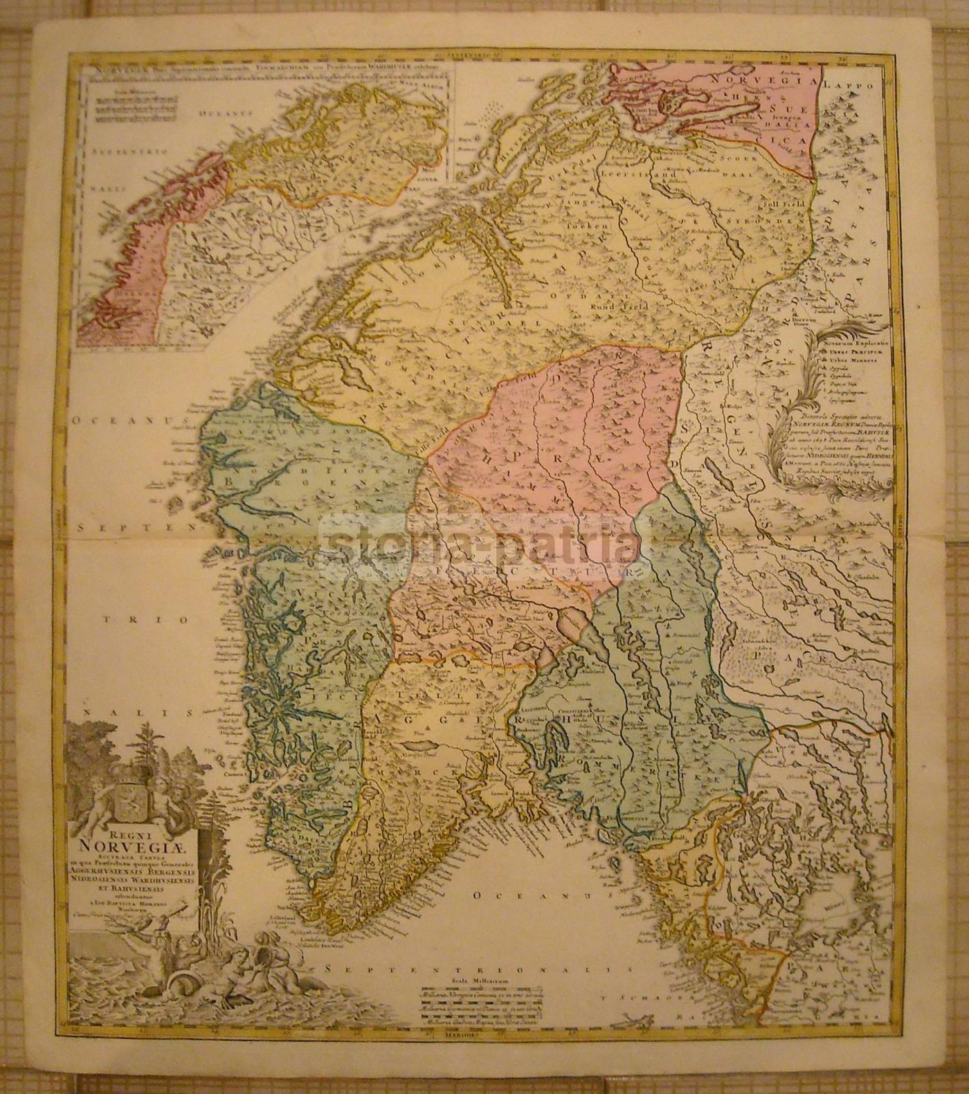 Mappa Antica Della Norvegia Di I. B. Homann, XVIII Secolo