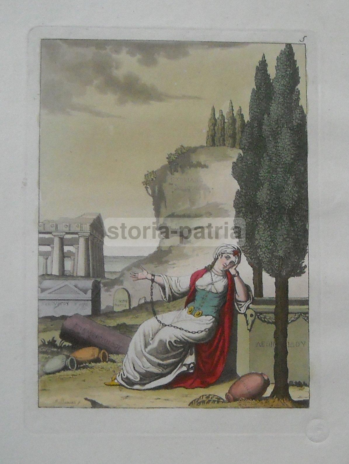Veduta Con Tempio Greco, Incisione Di A. Rancati, XIX Secolo