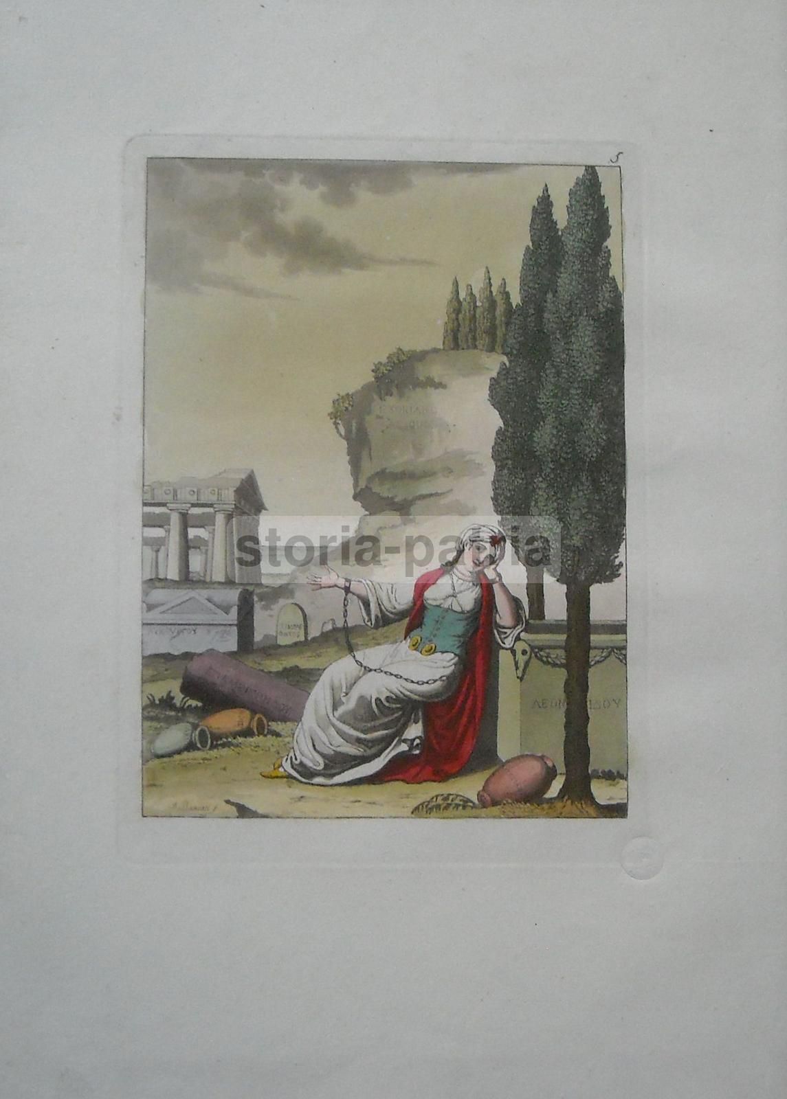 Veduta Con Tempio Greco, Incisione Di A. Rancati, XIX Secolo