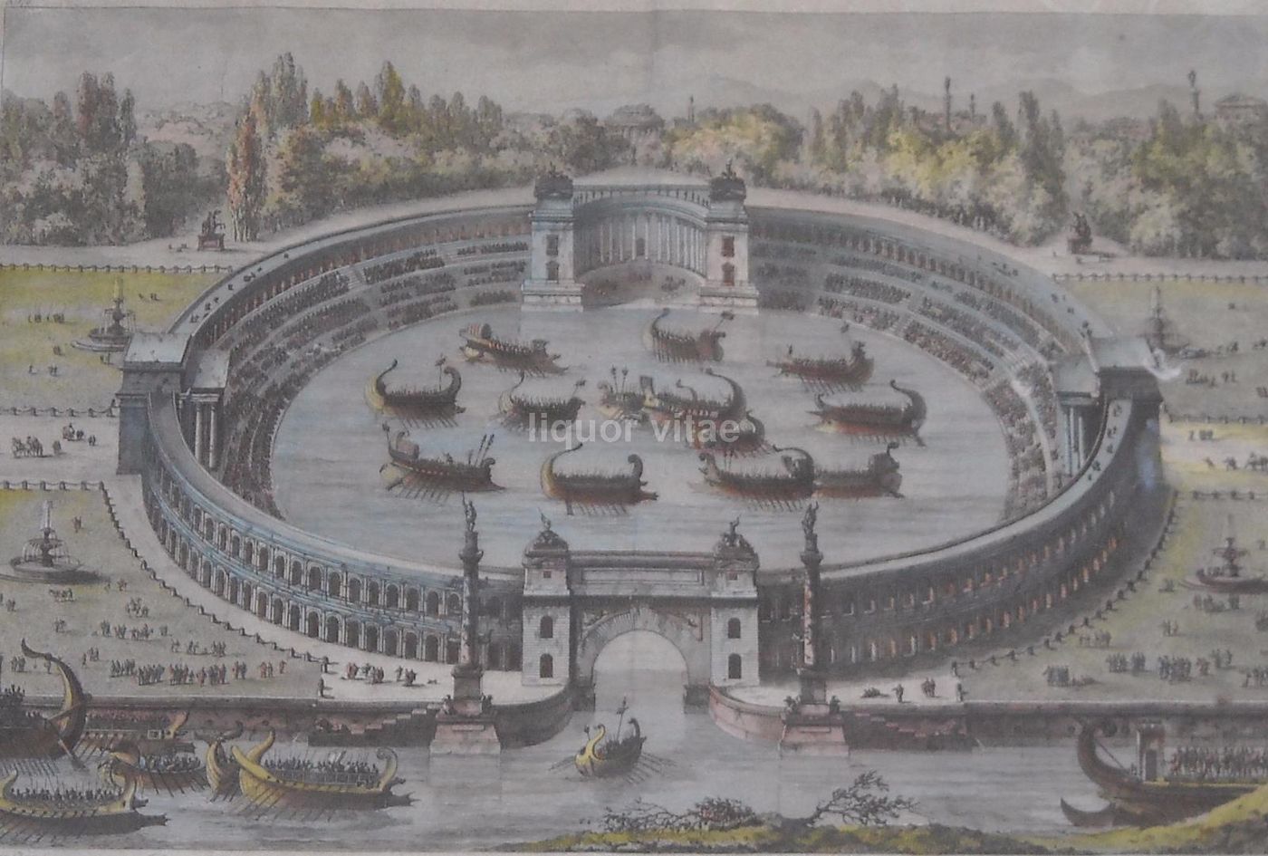 Naumachia Romana, Antica Incisione All'Acquaforte Di Berteaux, XVIII Secolo