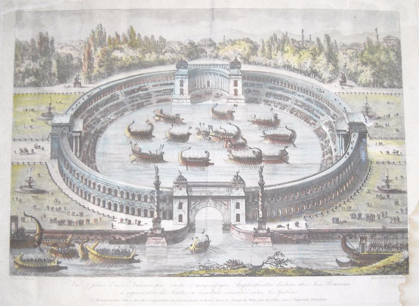 Naumachia Romana, Antica Incisione All'Acquaforte Di Berteaux, XVIII Secolo