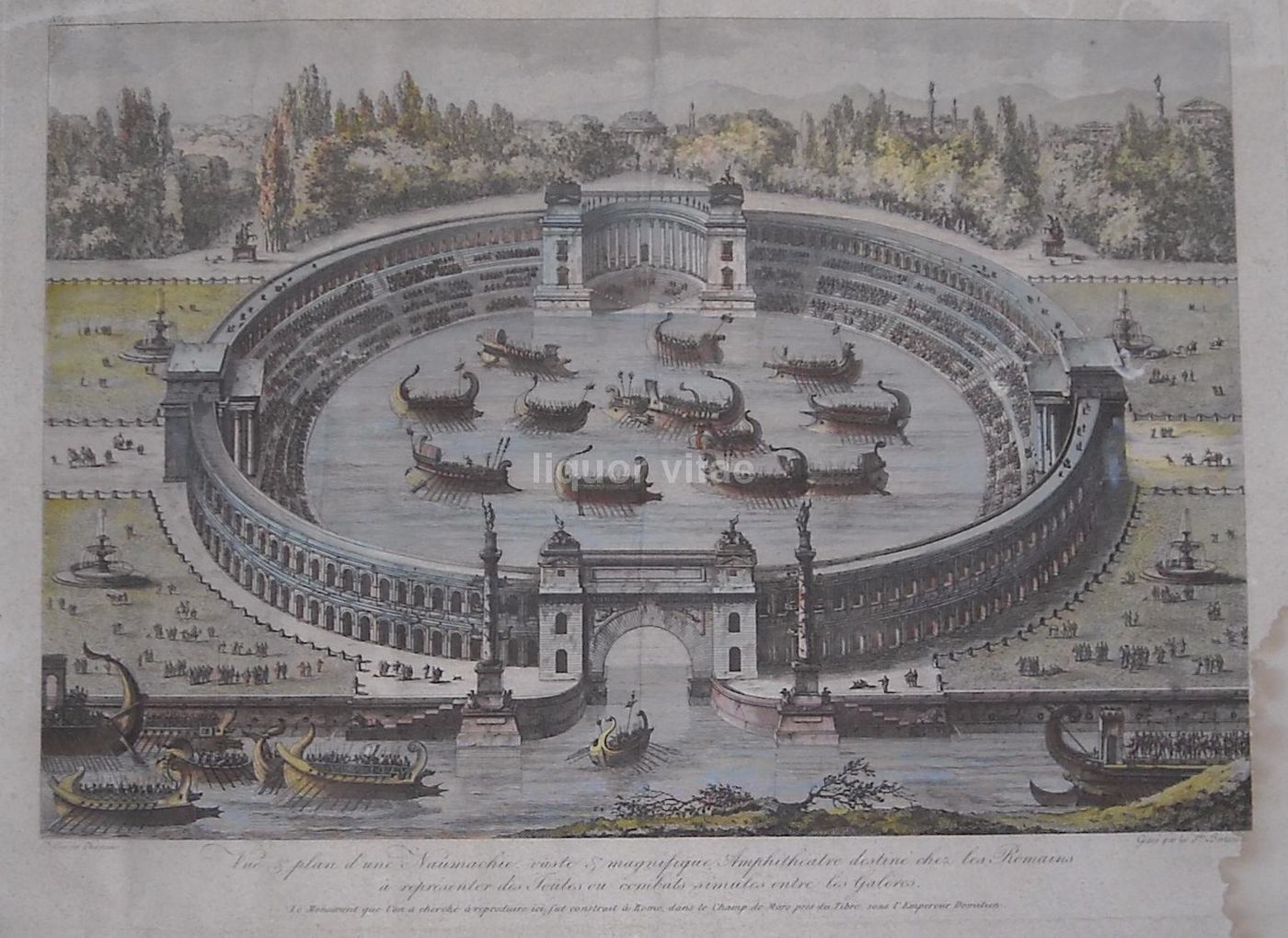 Naumachia Romana, Antica Incisione All'Acquaforte Di Berteaux, XVIII Secolo