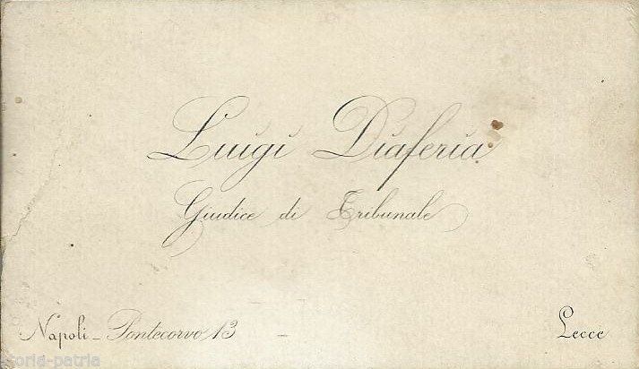 Biglietto Da Visita Di Luigi Diaferia, Giudice Del Tribunale Di Lecce (fine '800)