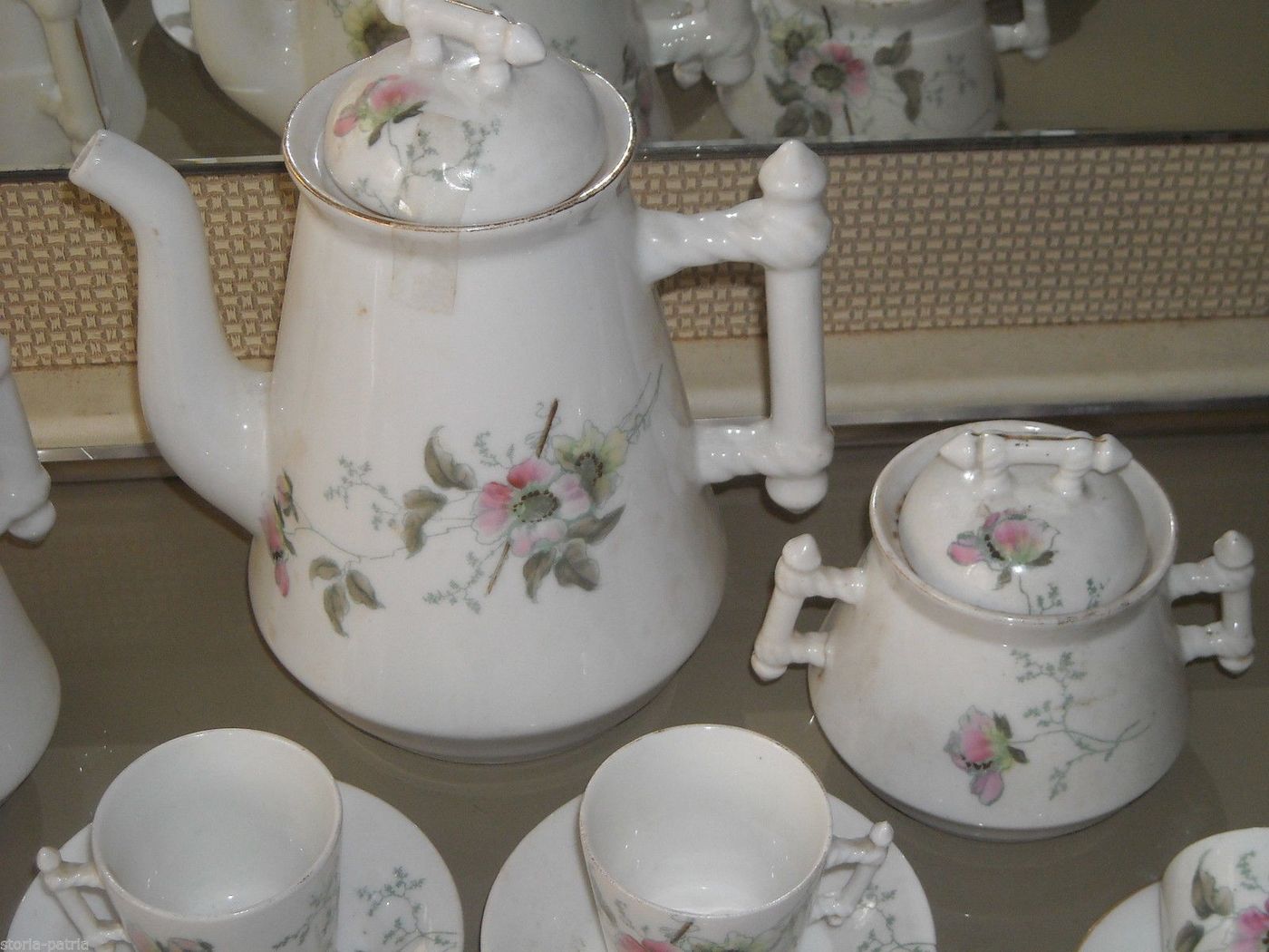 Servizio Da Caffè Antico In Porcellana Decorato Floreale Liberty