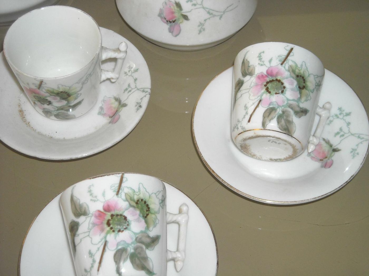 Servizio Da Caffè Antico In Porcellana Decorato Floreale Liberty