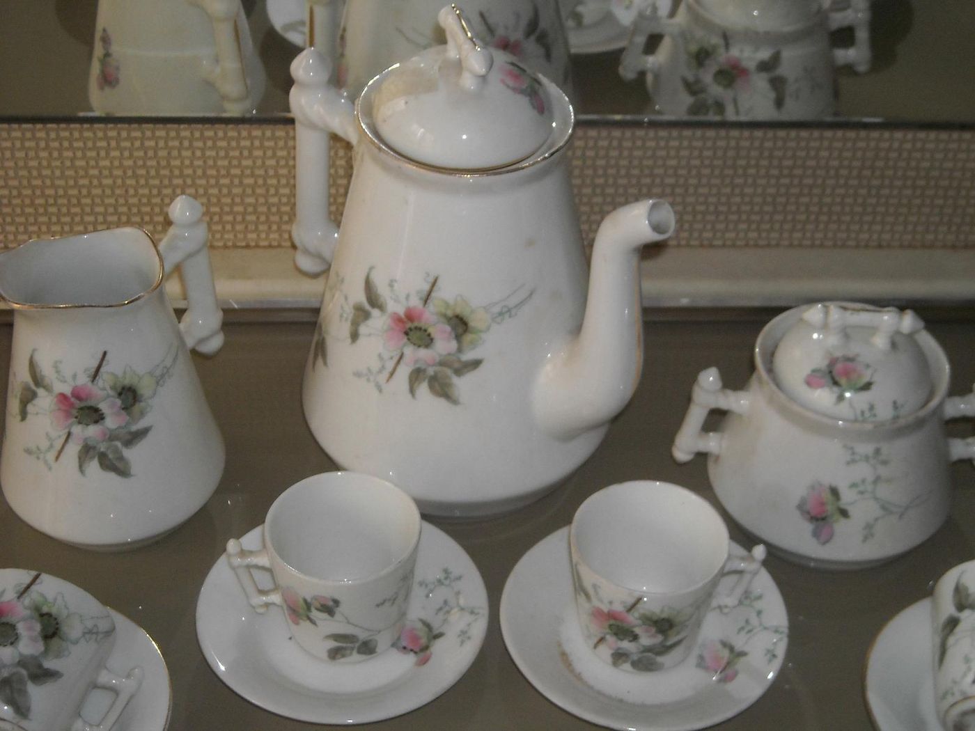 Servizio Da Caffè Antico In Porcellana Decorato Floreale Liberty