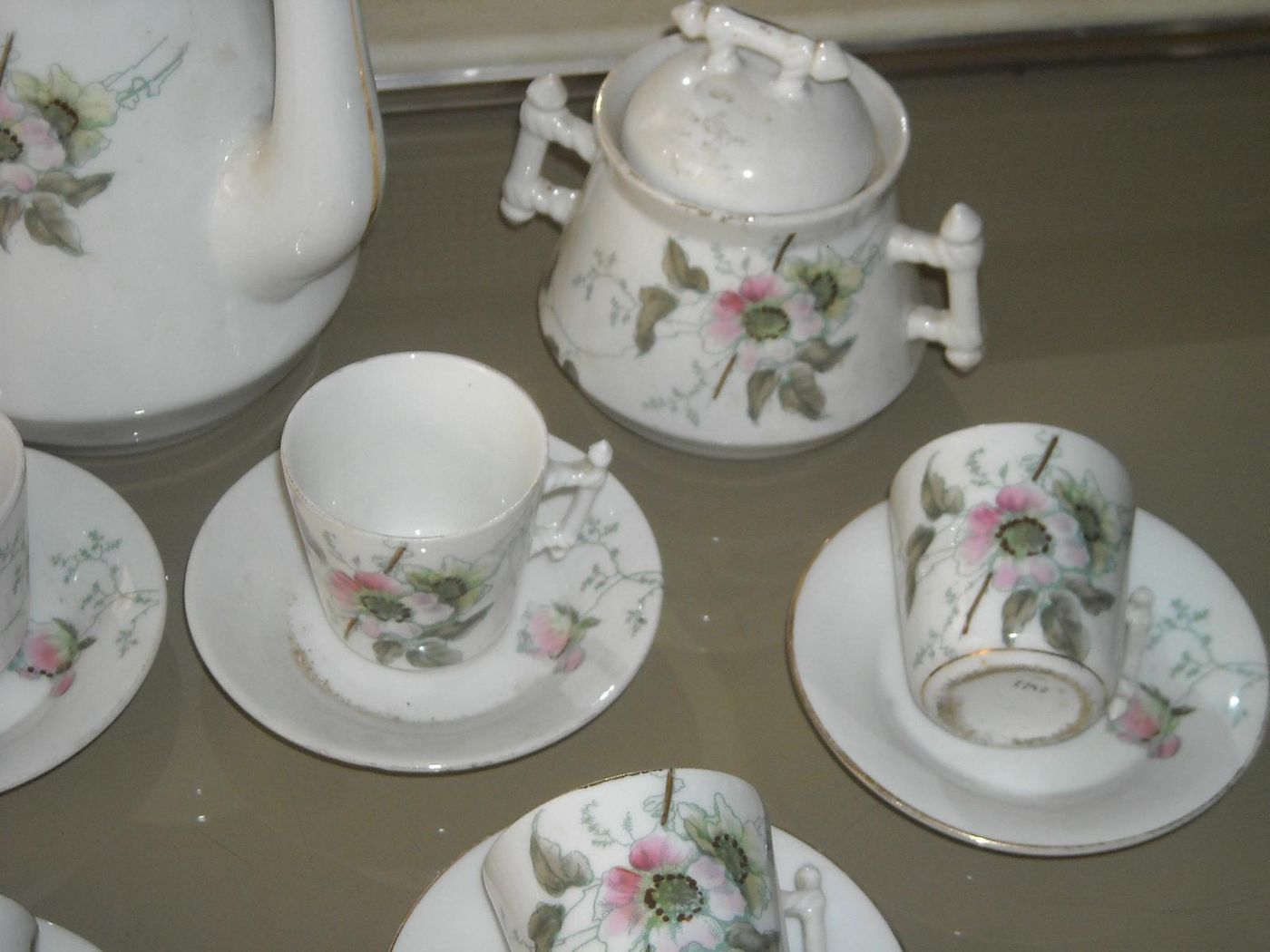 Servizio Da Caffè Antico In Porcellana Decorato Floreale Liberty