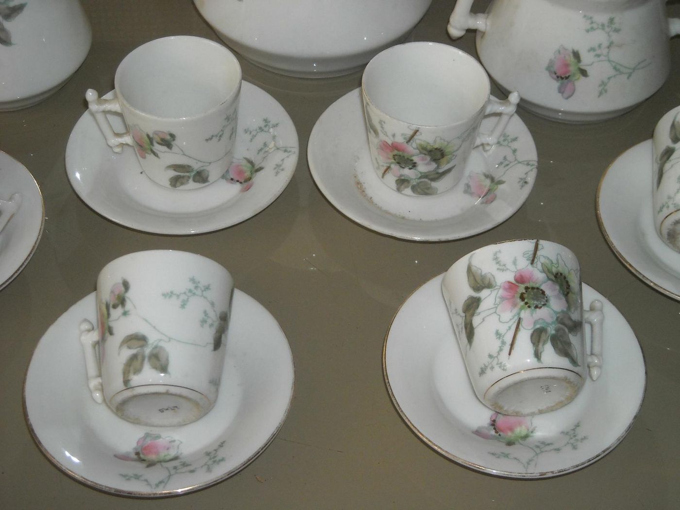 Servizio Da Caffè Antico In Porcellana Decorato Floreale Liberty
