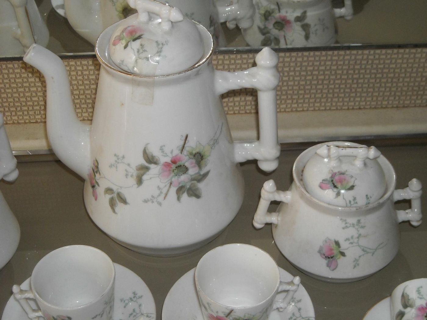 Servizio Da Caffè Antico In Porcellana Decorato Floreale Liberty