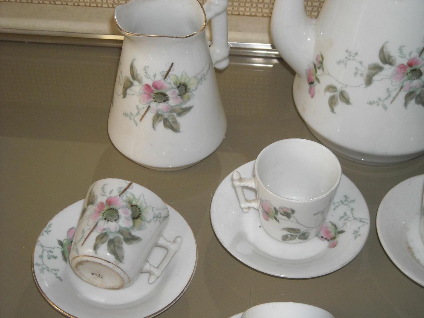 Servizio Da Caffè Antico In Porcellana Decorato Floreale Liberty
