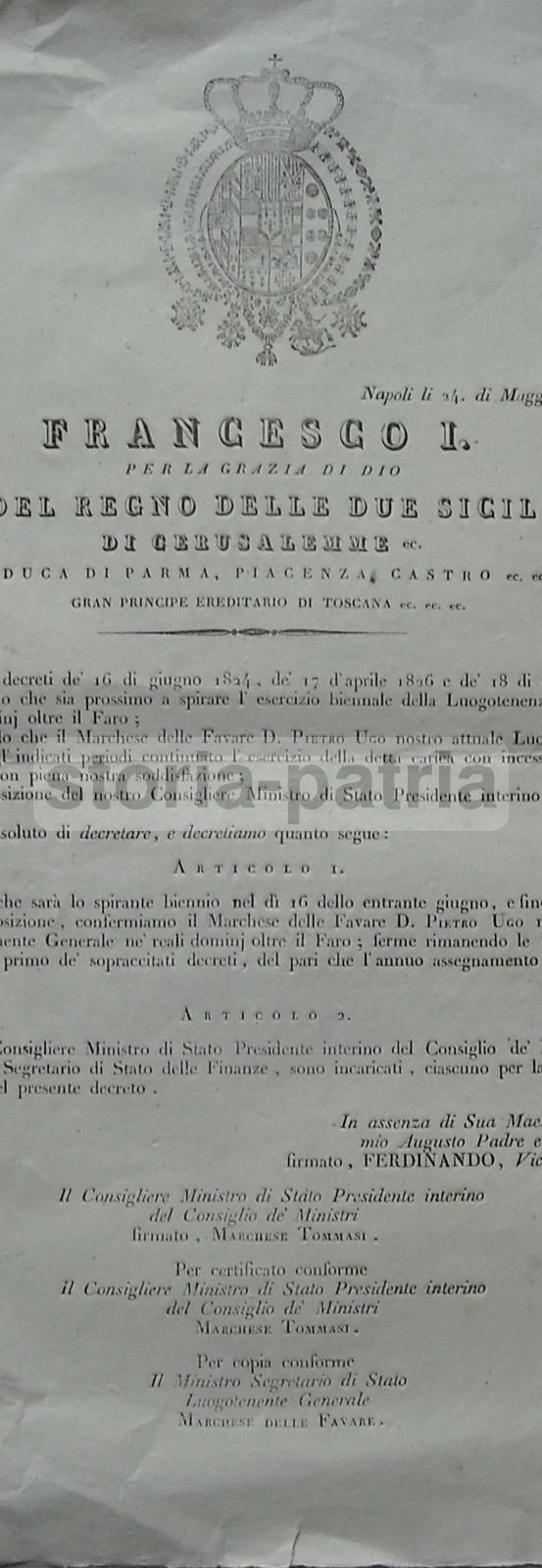 Editto Borbonico, 1828. Francesco I, Abolizione Cariche Di Polizia