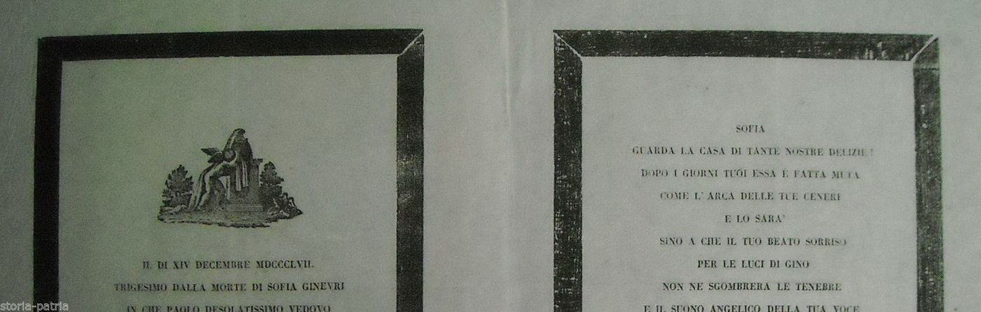 Foglio Volante Necrologio Sofia Ginevri 1857 Matte Guidarelli
