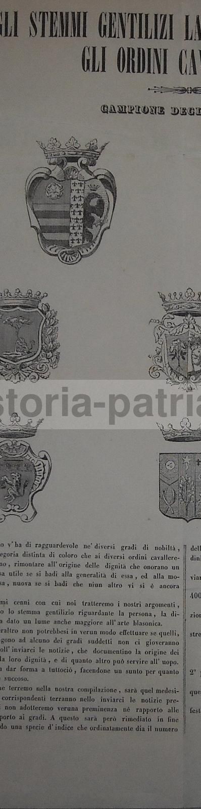 Foglio Volante Araldico: Stemmi Gentilizi E Nobiltà, Roma 1852